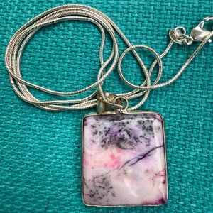 Pink Dendrite Opal Pendant Necklace